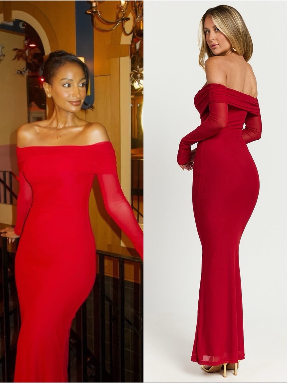 SHOWPO Bethanie Off The Shoulder Mesh Maxi Dress In Red